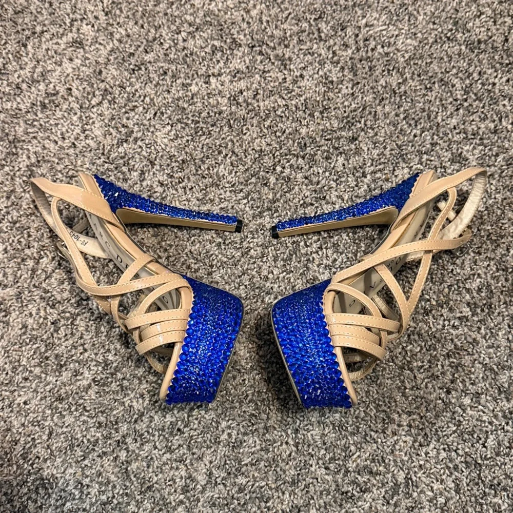 Marc Defang Tan and Blue Rhinestone Women's Heels Size 7